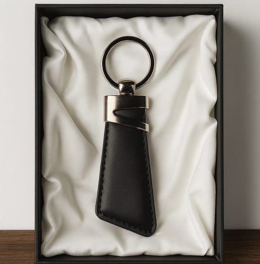 Elegant Tan Leather Keychain for Men – Premium Gift Box Edition [BLACK]