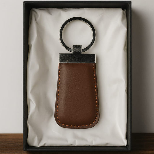 Elegant Tan Leather Keychain for Men – Premium Gift Box Edition [BROWN]